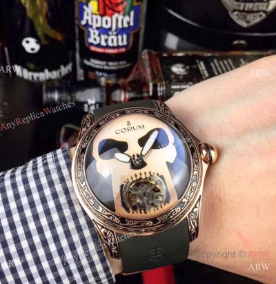 AAA Replica Corum Bubble Skull Watch Rose Gold 'Tattoo' Rubber Strap